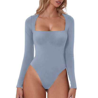 lusailstore - luxe square neck long sleeve bodysuit