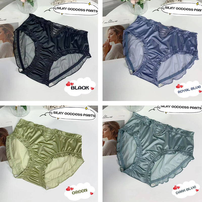 lusailstore - Women's Satin Ice Silk Seamless Lace Briefs