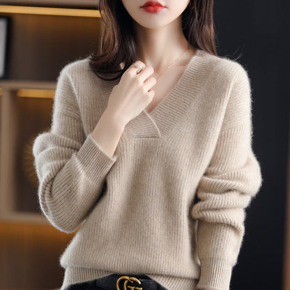 lusailstore-Women's V-neck Cashmere Sweater