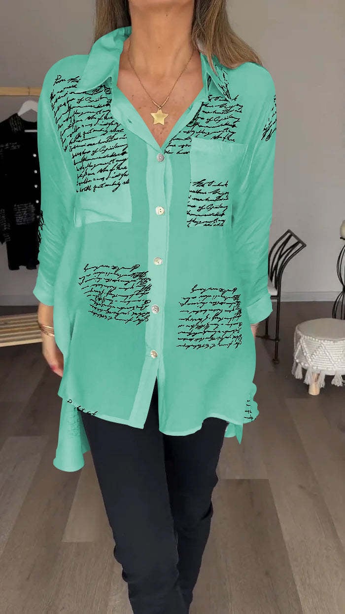 lusailstore - Letter Print Fashion Lapel Shirt