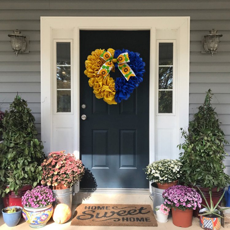 lusailstore - ukrainian flag sunflower front door wreaths