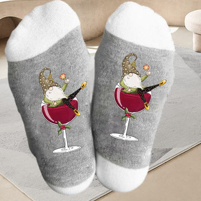 lusailstore - Christmas Gnome Wine Glass Unisex Crew Socks