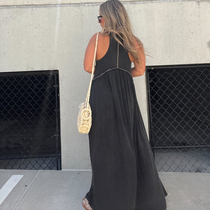 lusailstore- Slit Casual Simple Loose Maxi Long Dress