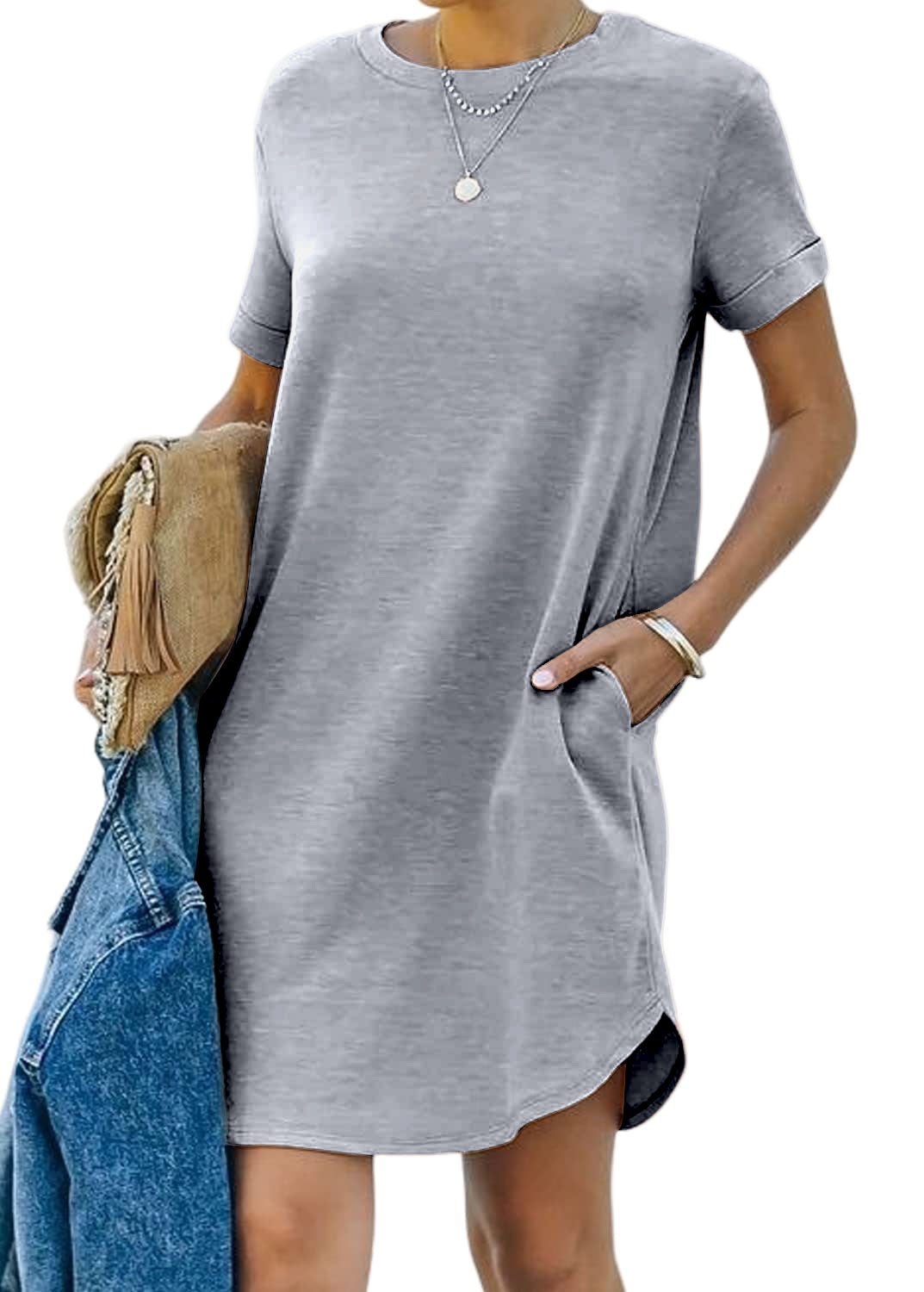 lusailstore - Casual short-sleeved T-shirt dress with pockets