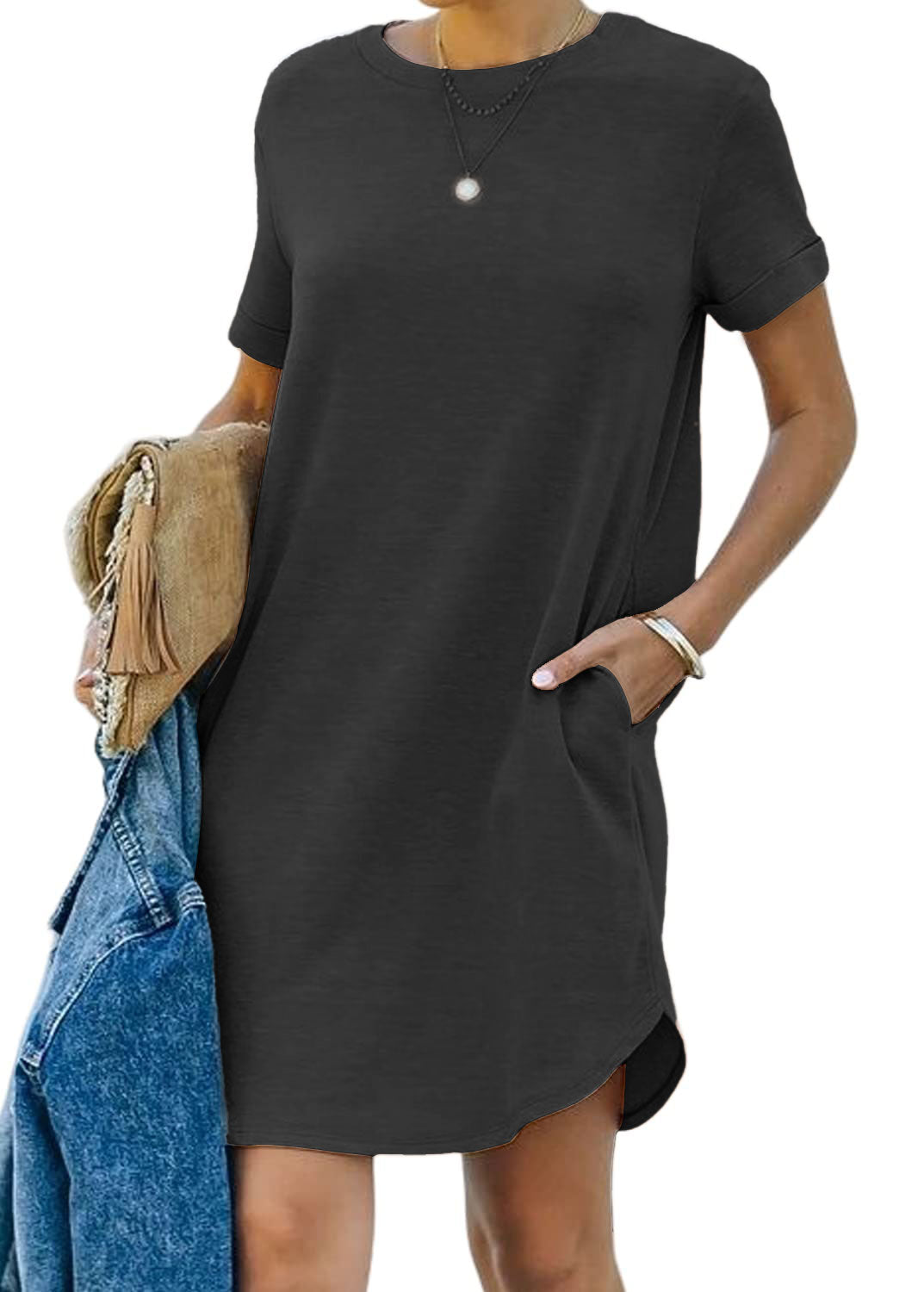 lusailstore - Casual short-sleeved T-shirt dress with pockets