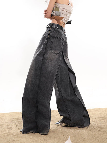 lusailstore - Fake two-piece high-end hot girl denim skirt