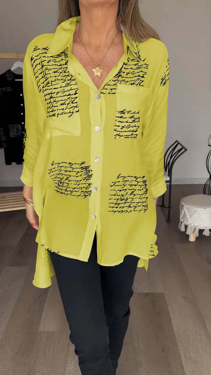 lusailstore - Letter Print Fashion Lapel Shirt