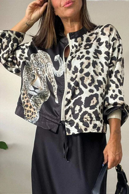 lusailstore - Leopard print drawstring bomber jacket