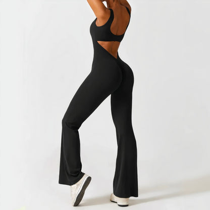 lusailstore - Scrunch V-Back Flared Jumpsuit