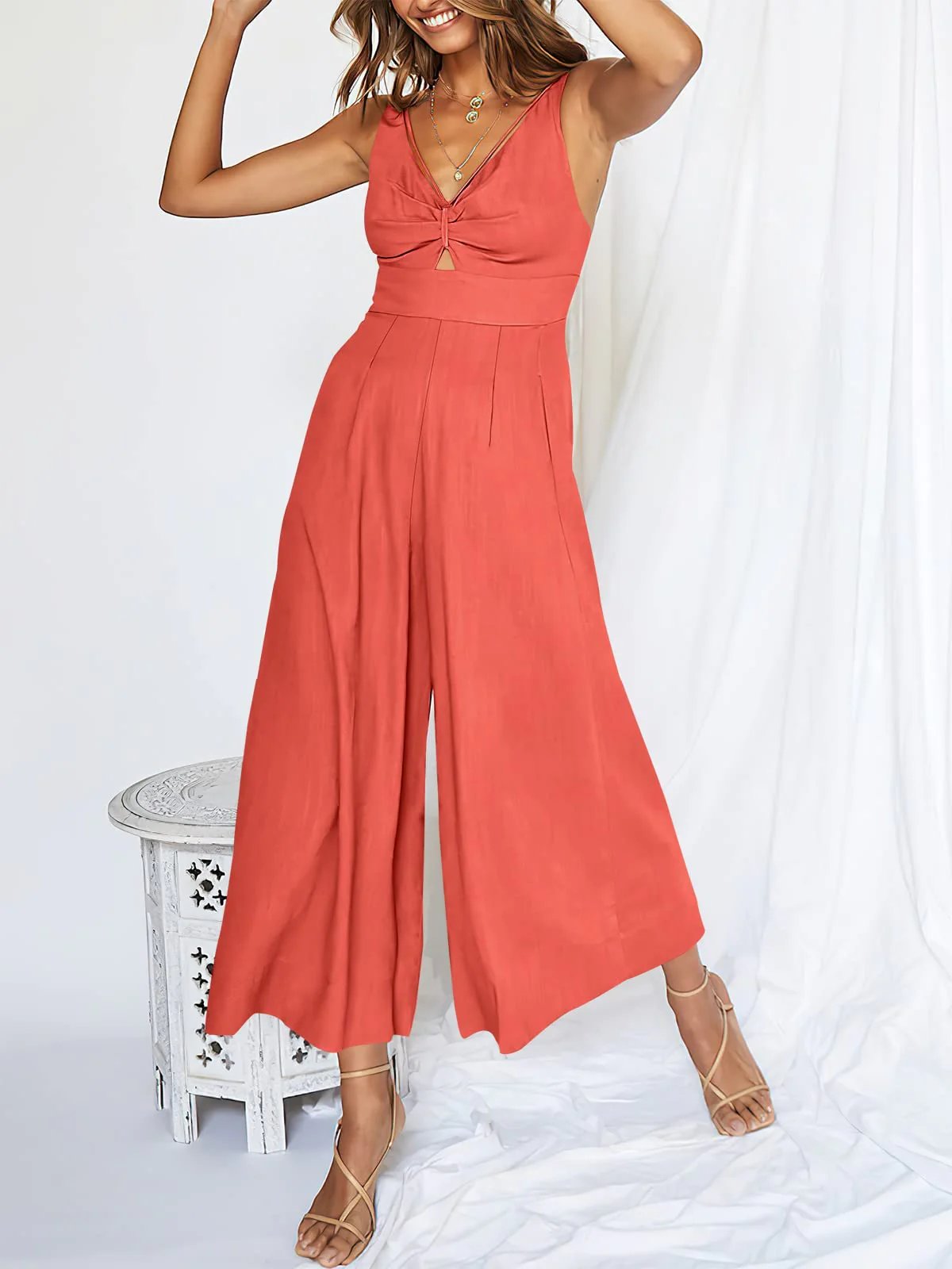 lusailstore - Hot Sales V Neck Cutout High-Waist Jumpsuits