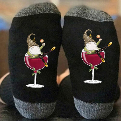 lusailstore - Christmas Gnome Wine Glass Unisex Crew Socks