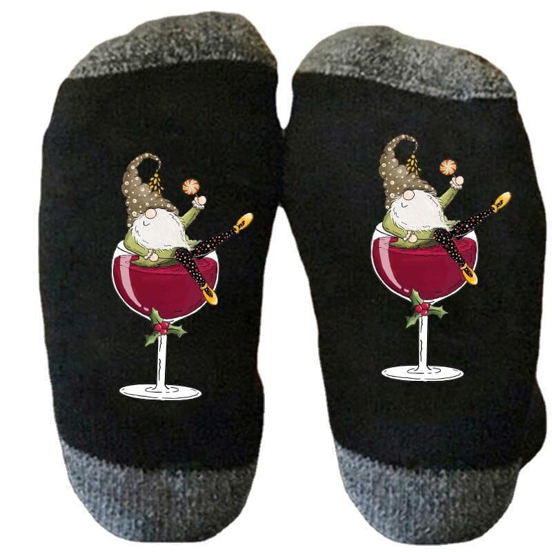 lusailstore - Christmas Gnome Wine Glass Unisex Crew Socks