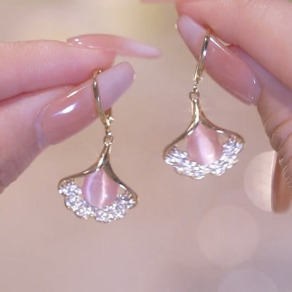 lusailstore - Crystal Ginkgo Leaf Earrings