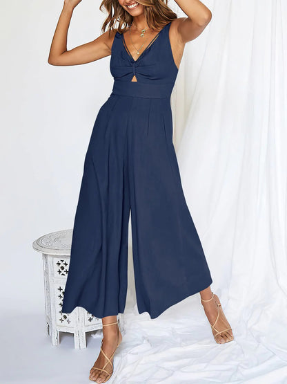 lusailstore - Hot Sales V Neck Cutout High-Waist Jumpsuits