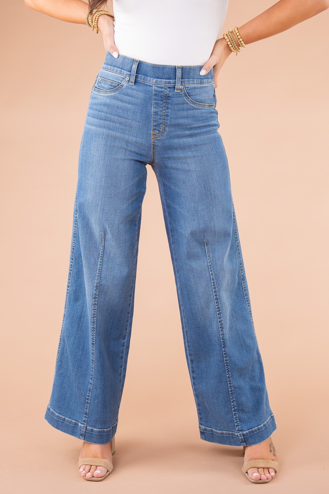 lusailstore - Vintage style sewn front wide leg jeans