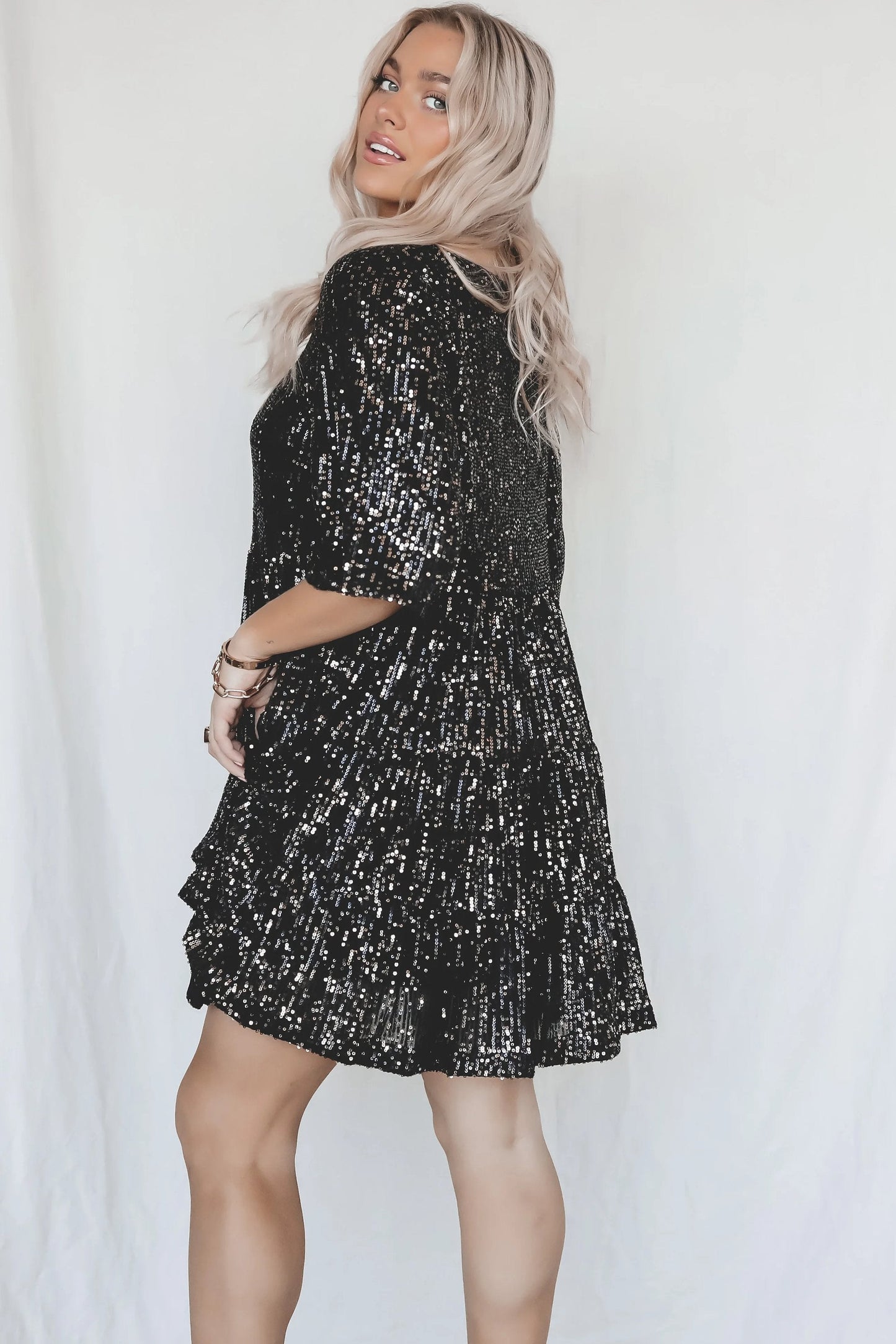 lusailstore- Sequin Baby Doll Dress