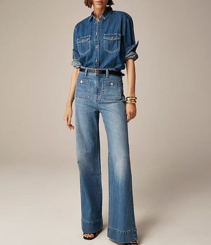 lusailstore - Wide-leg sailor jeans with tummy control