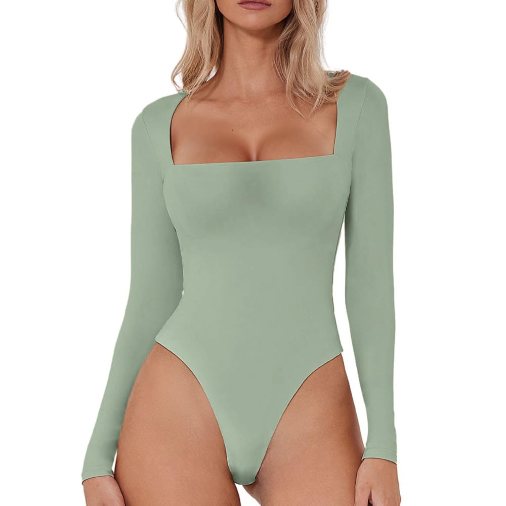 lusailstore - luxe square neck long sleeve bodysuit