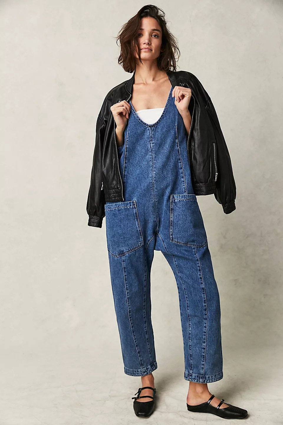 lusailstore- Denim Jumpsuit With Pockets