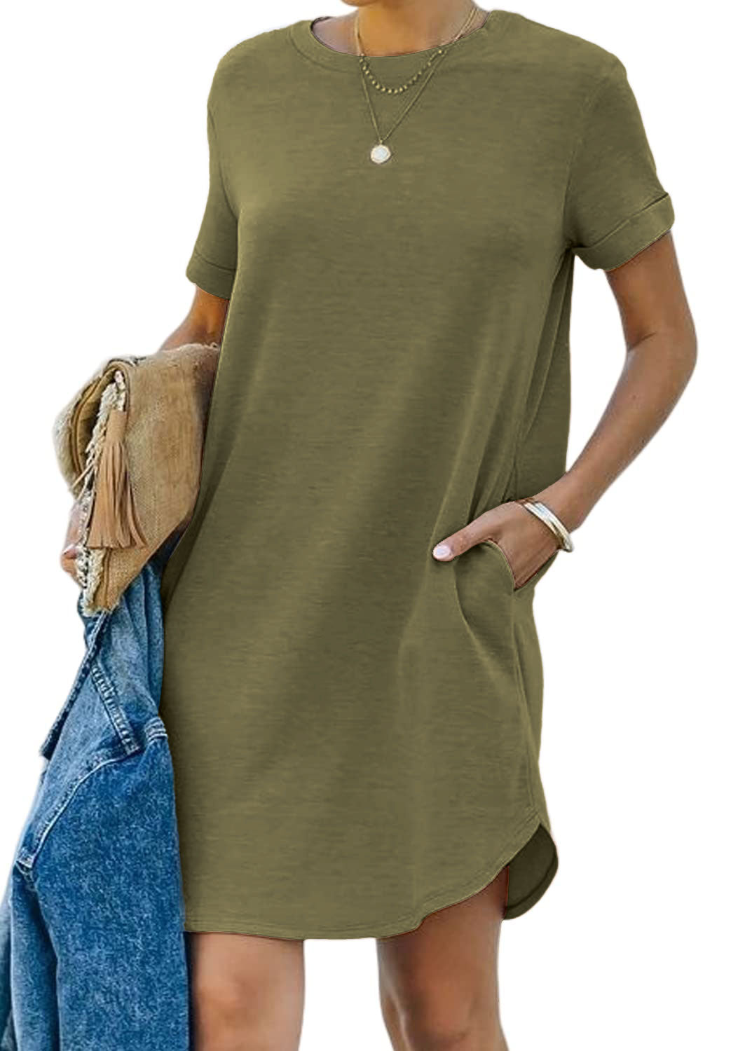 lusailstore - Casual short-sleeved T-shirt dress with pockets