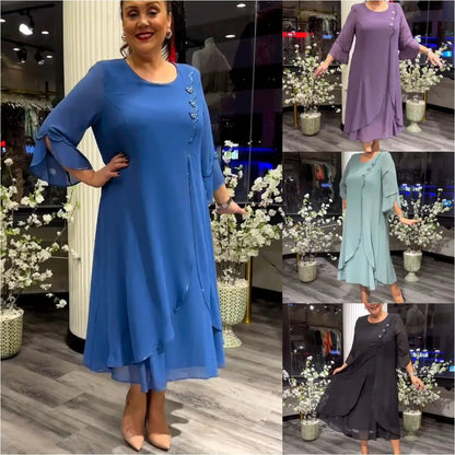 lusailstore - Women's chiffon solid color loose dress