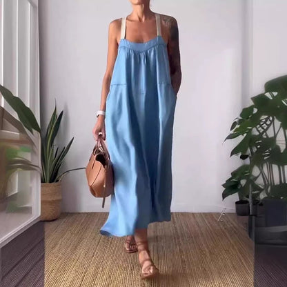 lusailstore - Women's Simple Cotton Linen Sling Dress