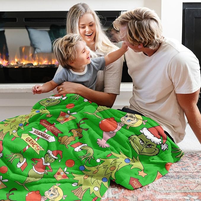 lusailstore - christmas green fluffy grinch flannel blankets