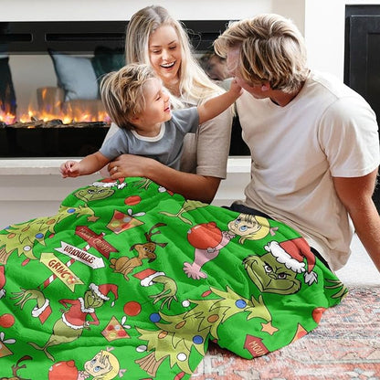 lusailstore - christmas green fluffy grinch flannel blankets