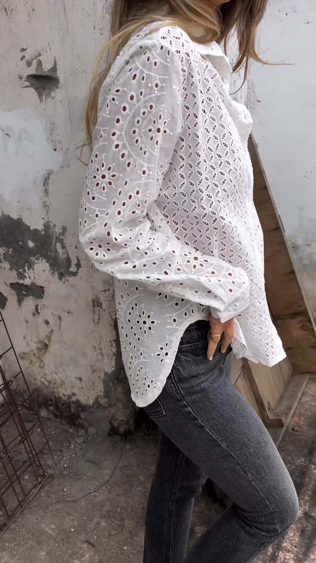 lusailstore - Women's Hollow Out Print Shirt