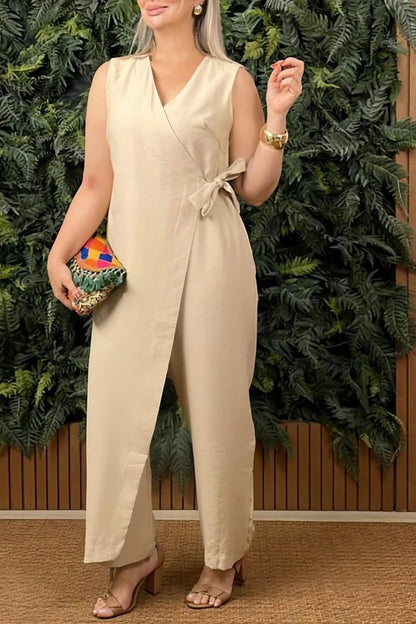 lusailstore - women's casual v neck cross strap jumpsuit
