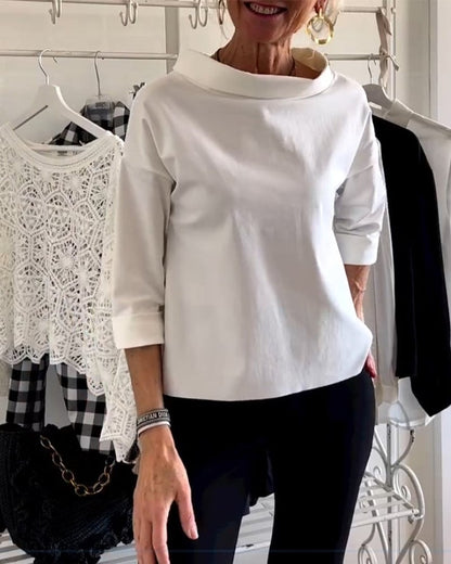 lusailstore- Casual Wide Lapel Turtleneck Top