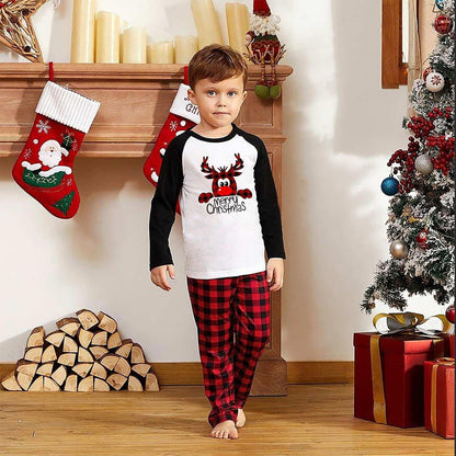 lusailstore -Reindeer Red Plaid Christmas Family Pajamas