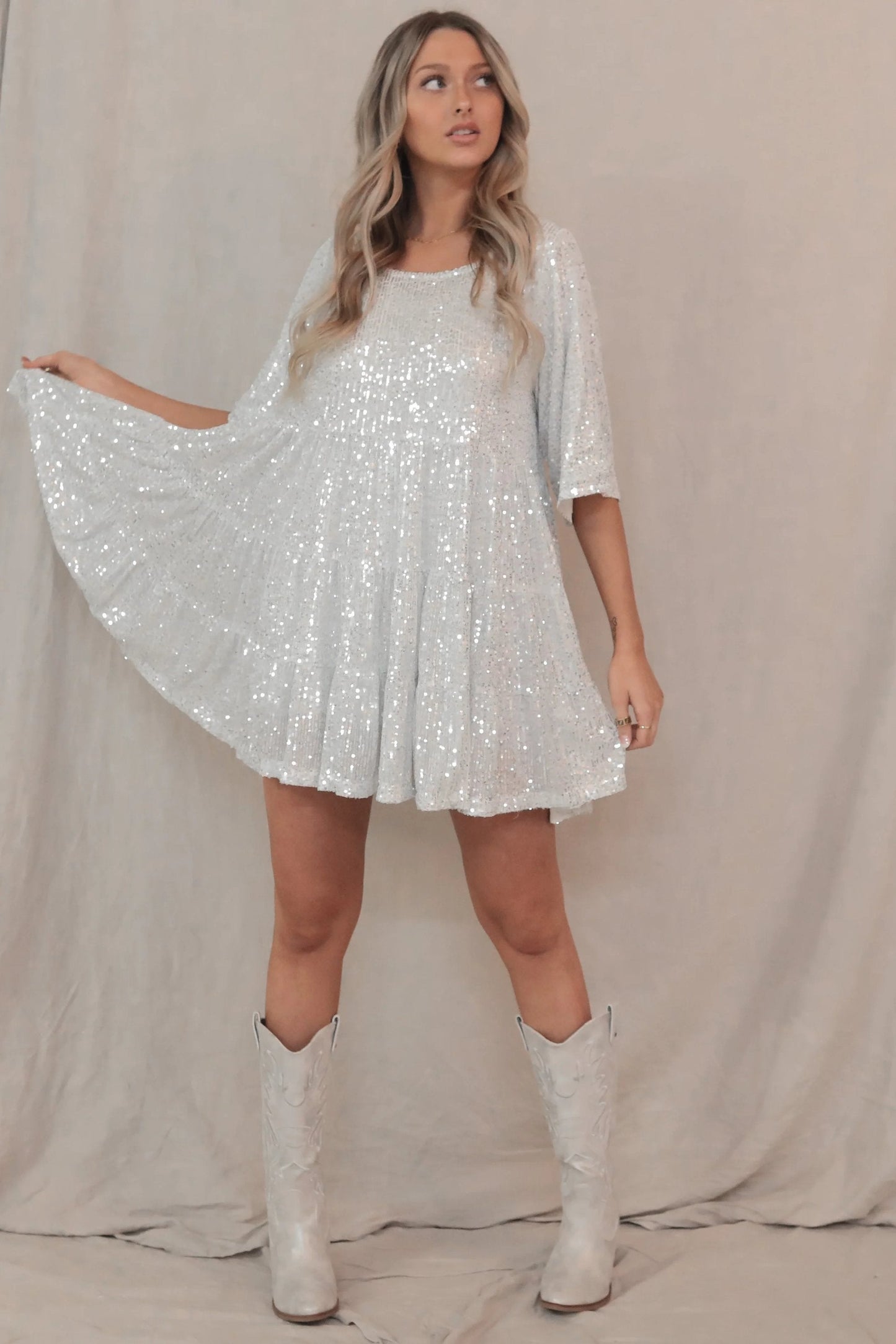 lusailstore- Sequin Baby Doll Dress