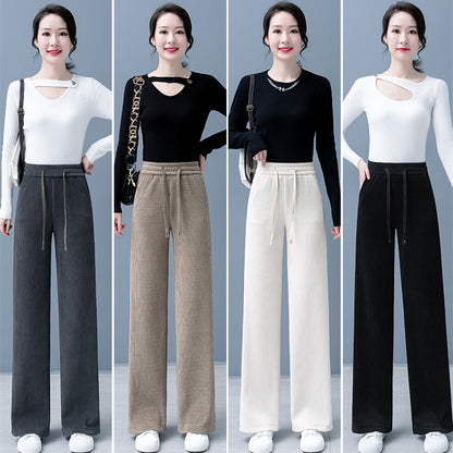 lusailstore-Women's Padded And Thickened Solid Color Wide-Legged Drawstring Straight Pants