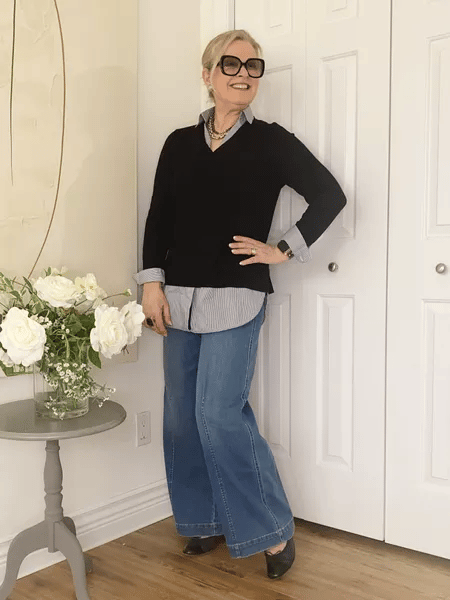 lusailstore - Vintage style sewn front wide leg jeans