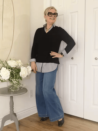 lusailstore - Vintage style sewn front wide leg jeans