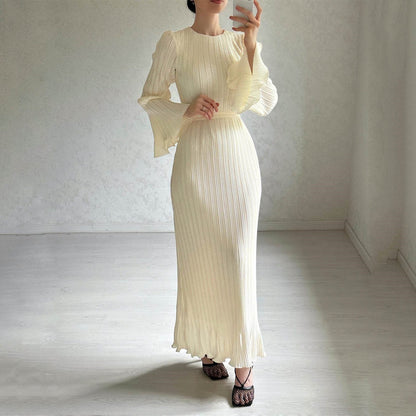 lusailstore - Pleated Bell Sleeve Maxi Dress