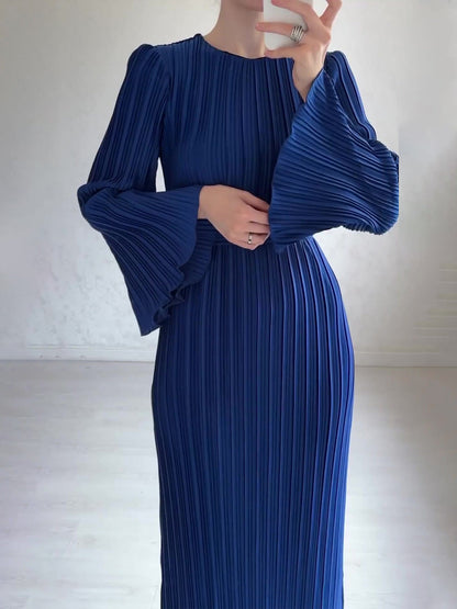 lusailstore - Pleated Bell Sleeve Maxi Dress