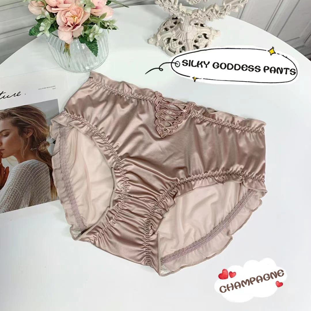 lusailstore - Women's Satin Ice Silk Seamless Lace Briefs