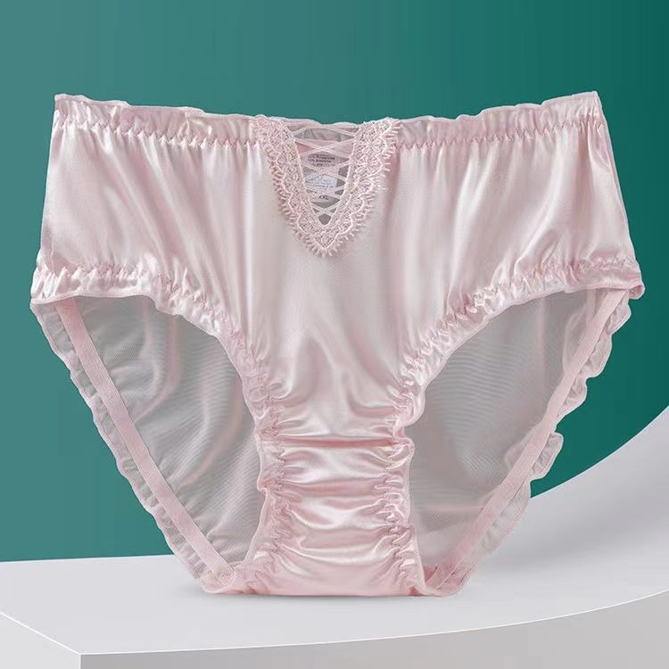 lusailstore - Women's Satin Ice Silk Seamless Lace Briefs