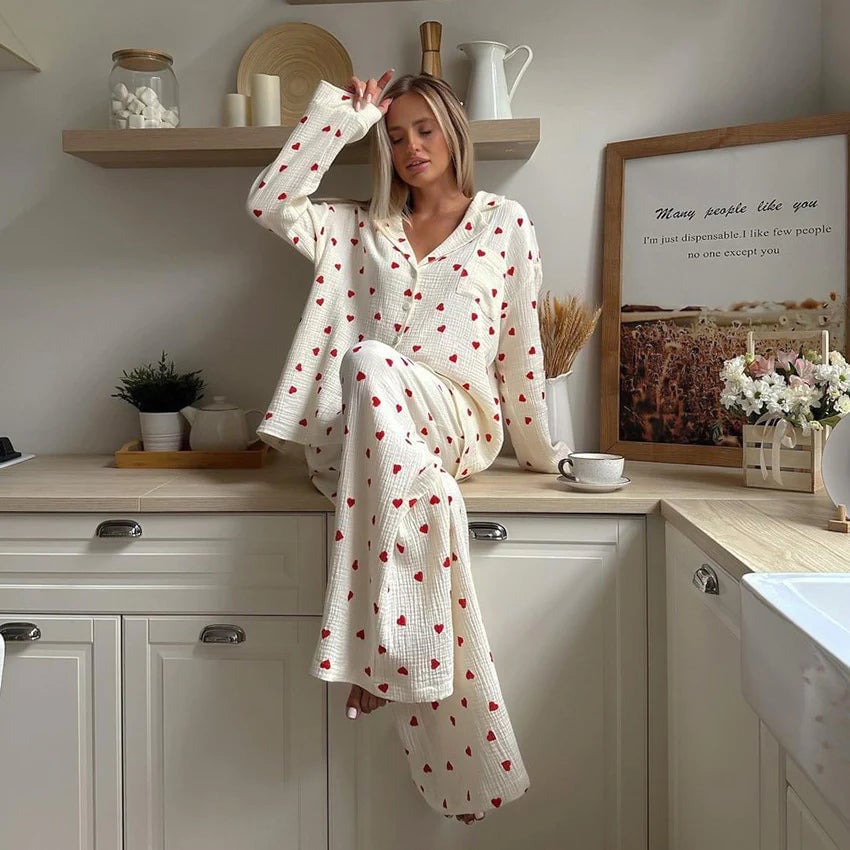 lusailstore - Heart Print Pyjamas Set