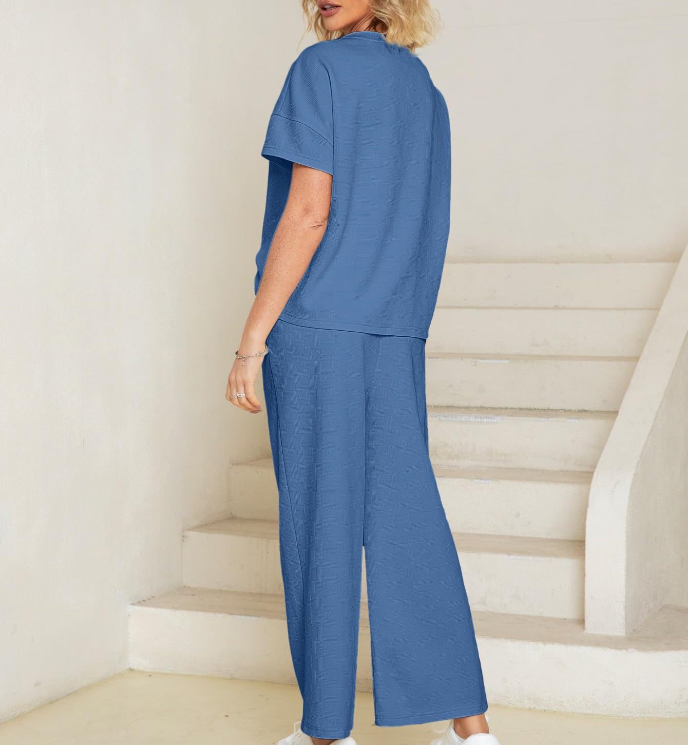 lusailstore - Casual short-sleeved loose top and wide-leg pants suit