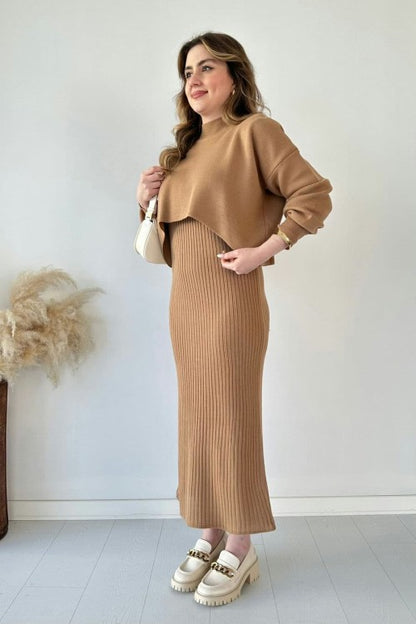 lusailstore - Short Sweater Knit Dress Set