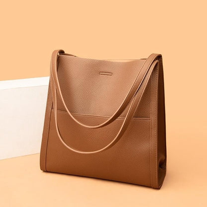 lusailstore - Solid color simple genuine leather shoulder bag