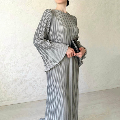 lusailstore - Pleated Bell Sleeve Maxi Dress