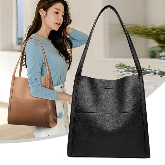 lusailstore - Solid color simple genuine leather shoulder bag