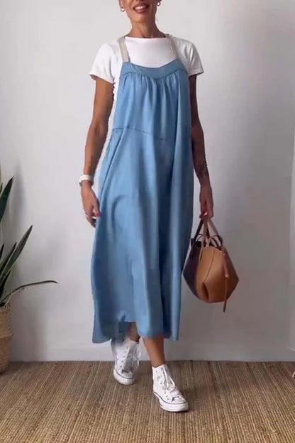 lusailstore - Women's Simple Cotton Linen Sling Dress