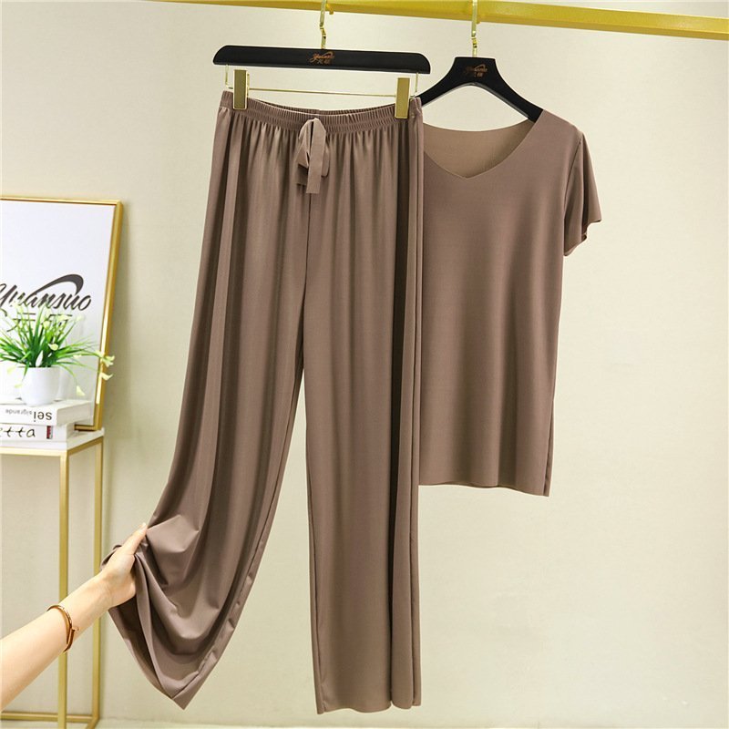 Soft and comfortable ice silk short-sleeved T-shirt two-piece set