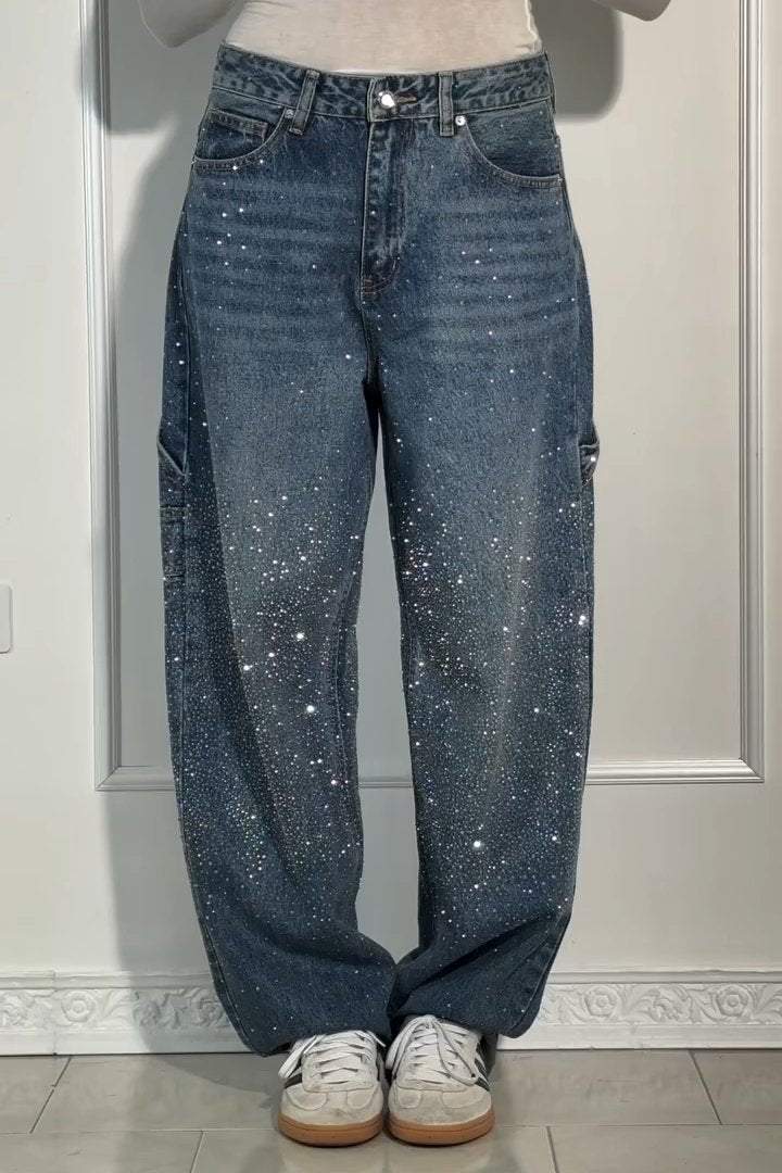 lusailstore - Women's rhinestone harem jeans