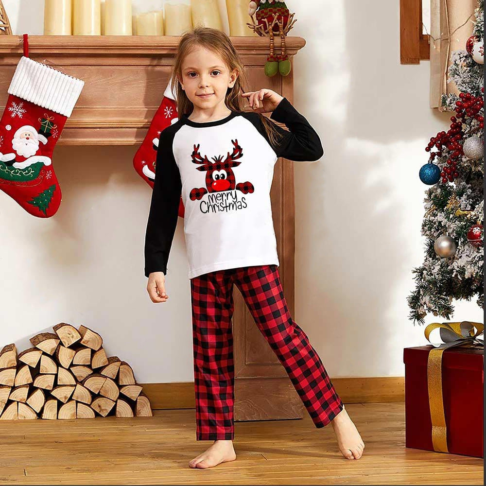 lusailstore -Reindeer Red Plaid Christmas Family Pajamas